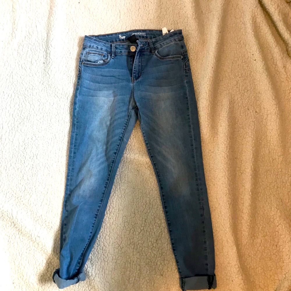 Medium wash low rise denim jeans